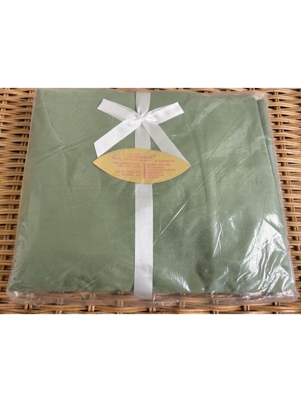 Vintage 60s Pennys Pencale Cotton Fitted Sheet Double NOS Green